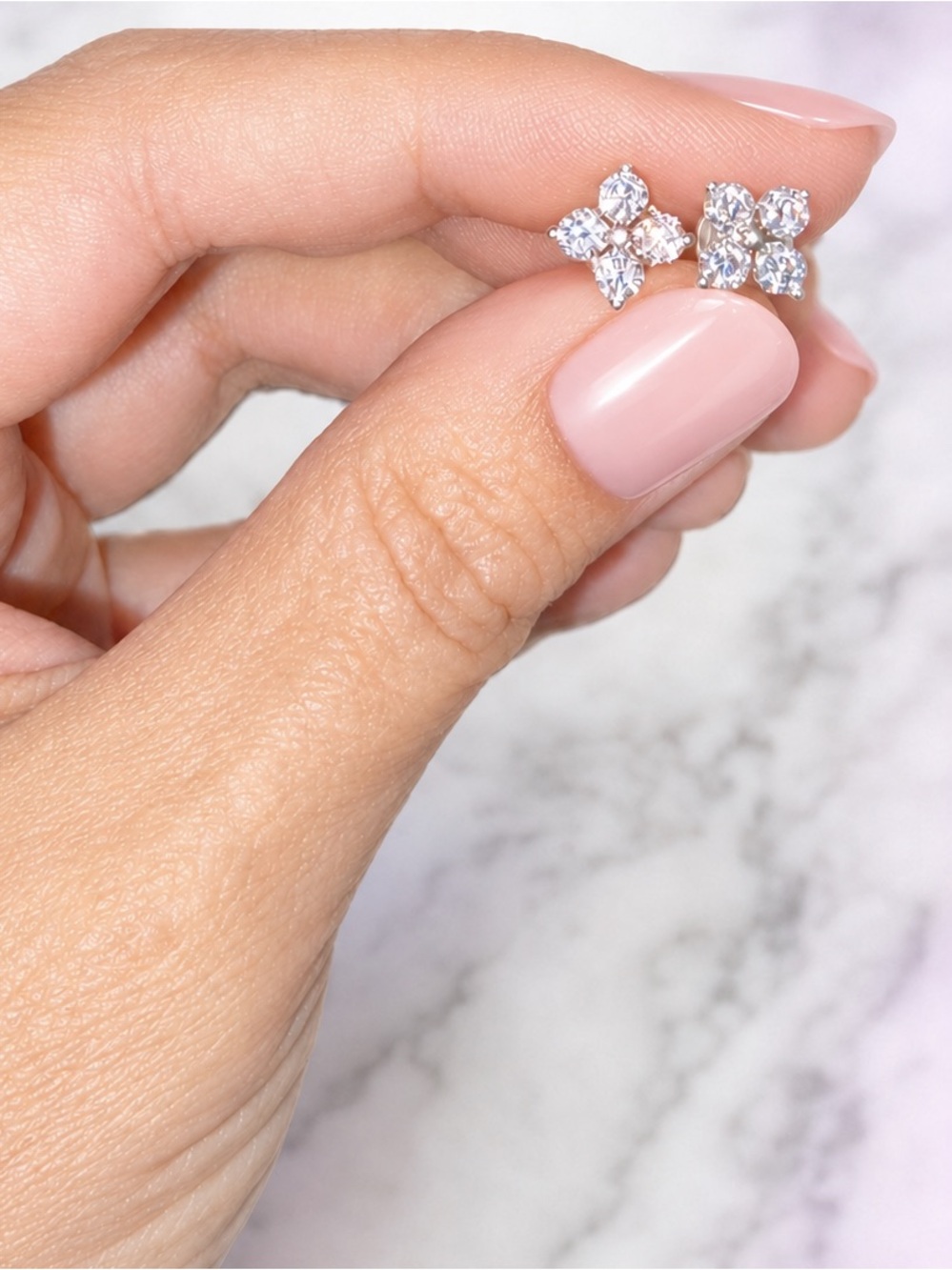 3mm Moissanite Floral Cluster Silver Stud Earrings GRA Paperwork
